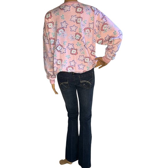 Vintage 80s 90s Pink Geometric Floral Sweatshirt Size Small - Picture 4 of 7